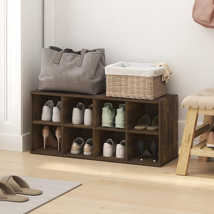 Furinno FANO Shoe Rack, 8-Cube Shoe Organizer, Stackable Shoe Storage, 11.7 x 35.9 x 15.6, for Closet Entryway, Office, Garage, Amber Pine