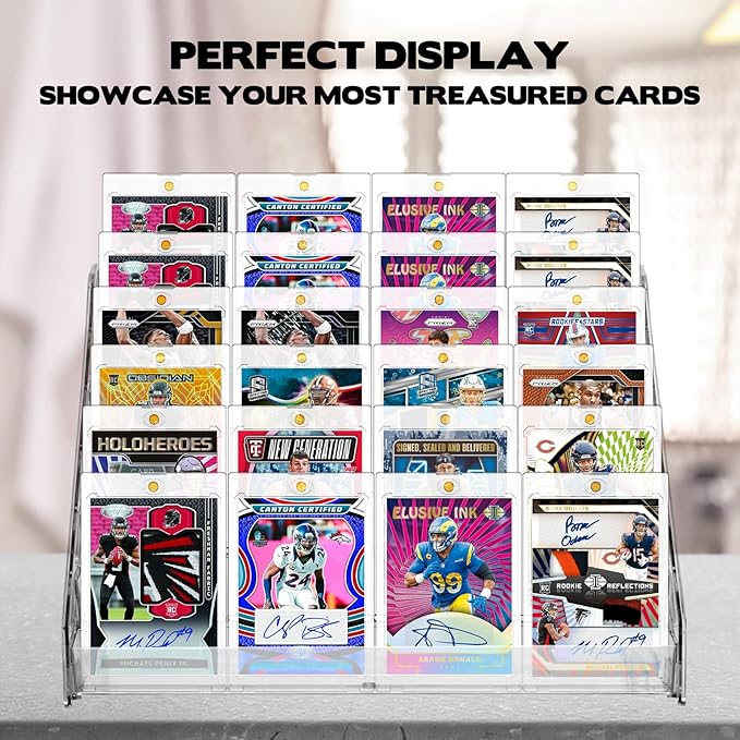 2 Pack 7 Tier Acrylic Card Display Stand, Versatile Display for Trading Cards,Greeting Card Display Stand,Portable Display Rack Holder for Graded Cards, PSA Cards,Sports, Business Cards