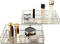 Perfume Vanity Tray With Metal Frame, Gold Bathroom Decorative Tray for Dresser, Jewelry or Home Decoration 2 Pcs (L+S)