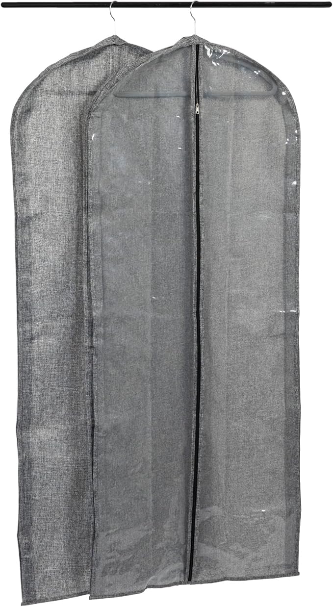Household Essentials Hanging Zippered Garment Storage Bag with Clear Vision Front, Set of 2, Graphite Gray