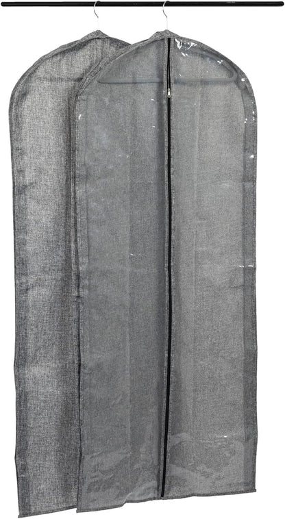 Household Essentials Hanging Zippered Garment Storage Bag with Clear Vision Front, Set of 2, Graphite Gray