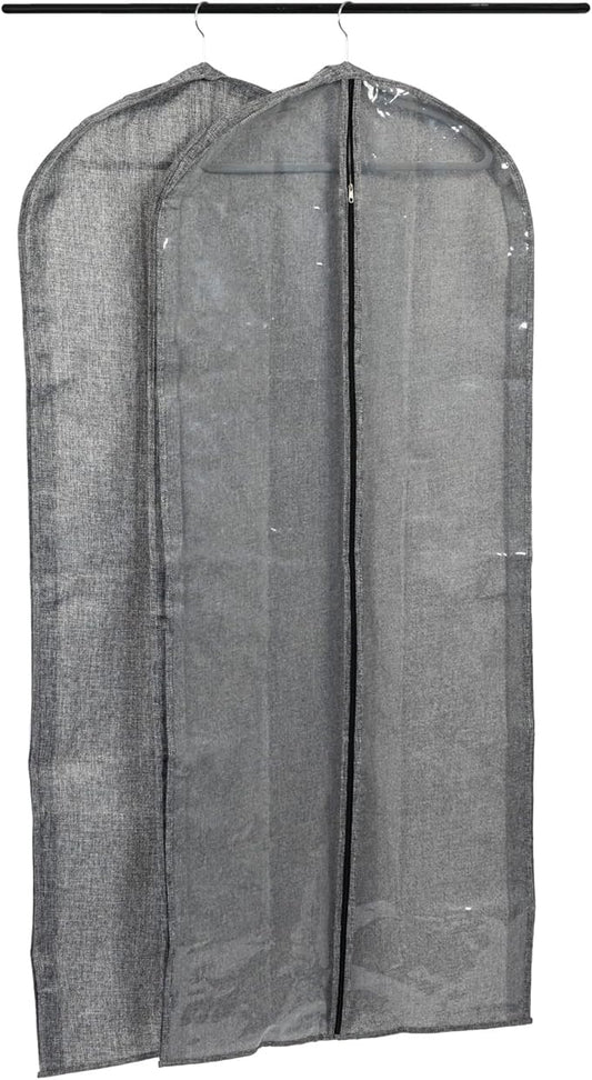 Household Essentials Hanging Zippered Garment Storage Bag with Clear Vision Front, Set of 2, Graphite Gray