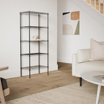 Storage Metal Utility Shelves, 5-Tier 24" Steel Garage Storage Wire Shelving Unit,750Lbs Rust-Proof Storage Racks w/Leveling Feet, NSF Certification Shelf for Kitchen Office Garage
