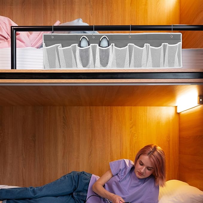 Beavorty Rv Shoe Storage Bag with 8 Compartments, Non-woven Fabric Bedside Hanging Organizer for Shoes and Small Items, Space-saving Camper Storage Rack in Gray for Rv and Bedroom