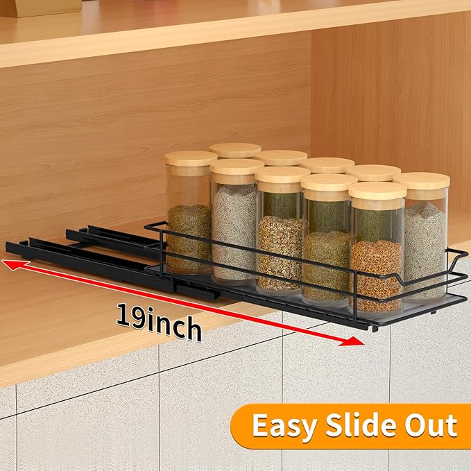 BOIVSHI Pull Out Spice Rack Organizer for Cabinet, Heavy Duty Slide Out Spice Rack Organizer for Kitchen Cabinets and Pantry, Fits Spices, Sauces, Canned Food (4.5''Wx10.5''Dx2.5''H)