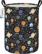 Kids Laundry Hamper, Large Collapsible Round Solar System Space Themed Laundry Basket, Waterproof Fabric Planets Organizer with Handles for Boys Bedroom Nursery Playroom
