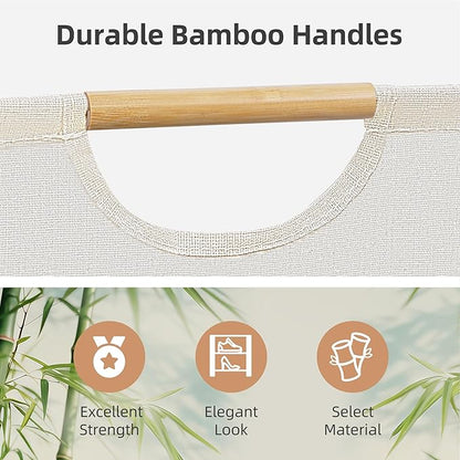 STORAGE MANIAC 3-Pack Large Laundry Hamper, 100L (26.4 Gal) Collapsible Laundry Basket with Bamboo Handles, Freestanding Waterproof Clothes Hamper for Laundry Room, Bedroom, Dorm, Towels, Toys, White