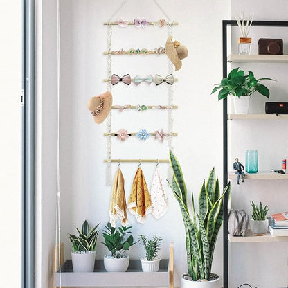 Macrame Claw Clip Organizer with Hooks, Hanging Hair Clip Holder and Storage for Women Girls, Wall, Door, Closet