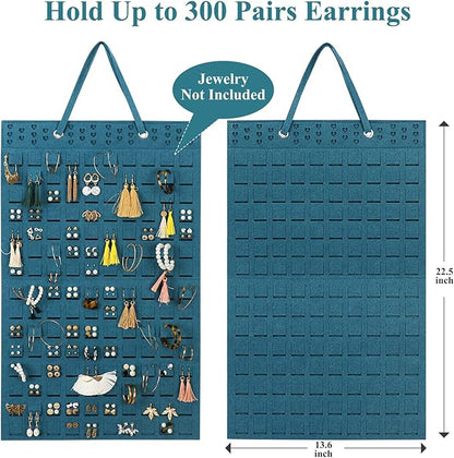 Resovo Hanging Earrings Organizer, Wall Earring Holder with 20 Hooks, Holds Up To 300 Pairs, Compact Design, Soft Material-Dark Green