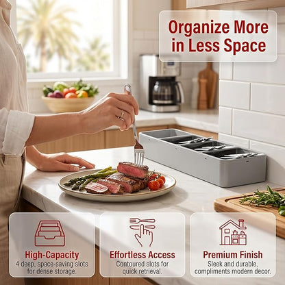Li & Zhao Silverware Organizer for Drawer - Utensil Drawer Organizer Compact Utensil Organizer Silverware Tray Cutlery Organizer Spoon Drawer Kitchen for Kitchen, Office, Bathroom, Living room