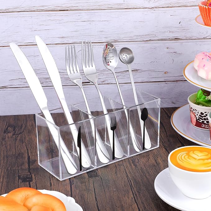 Cutlery Storage Organizer Silverware Caddy Utensil Holder Countertop Knife Spoon and Fork Organizer Kitchen 3 Section Tableware Storage Box Indoor Party Outdoor Tableware Holder
