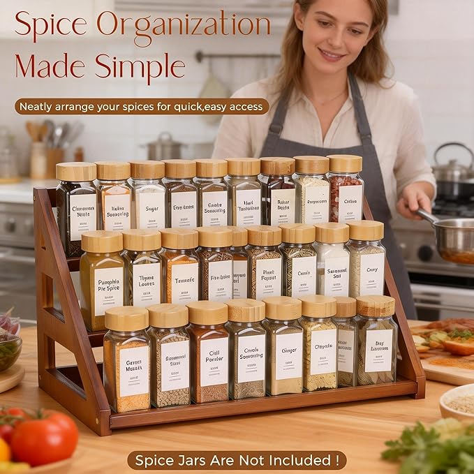 Bamboo 3 Tier Spice racks, Kitchen Seasoning Spices Rack, Spice Organizer, Suitable for Spice Organizers Such as Sitchen Countertops, Stoves, Sorage Rooms (XXL)