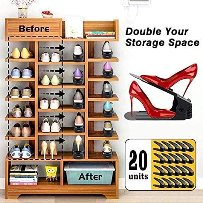 20pcs Shoe Organizers, Adjustable Height Shoe Stand, Simple Shoe Rack, Sort Shoes Inside Wardrobe, Suitable for Women and Men, Space Saving (Nergo)