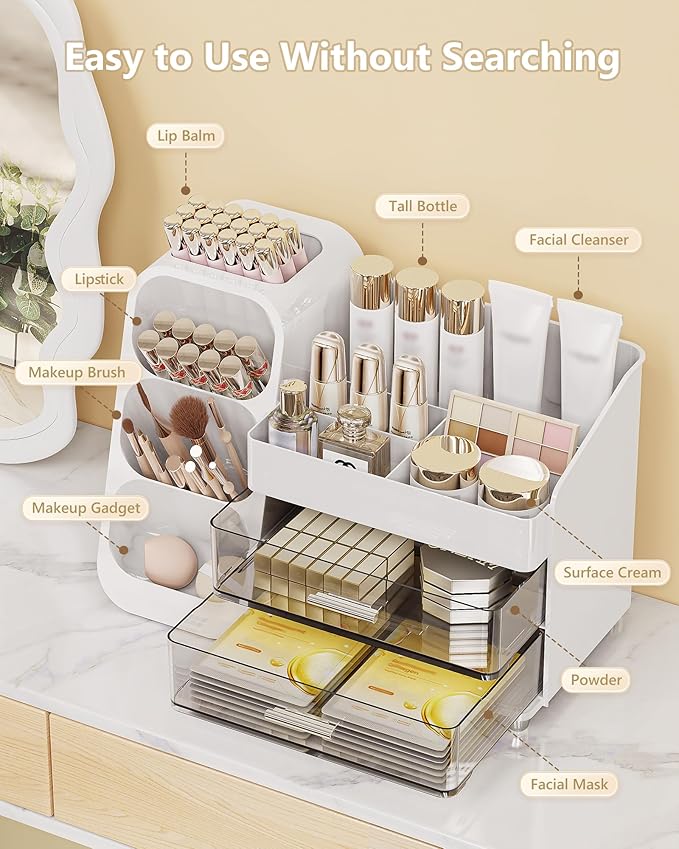 Anylady Large Capacity Makeup Organizer Countertop with Makeup Brush Holder for Vanity, Thickened Material, Bathroom Countertop Organizer Skin Care Perfumes Storage, Teen Girl Gifts for 13-25 Year