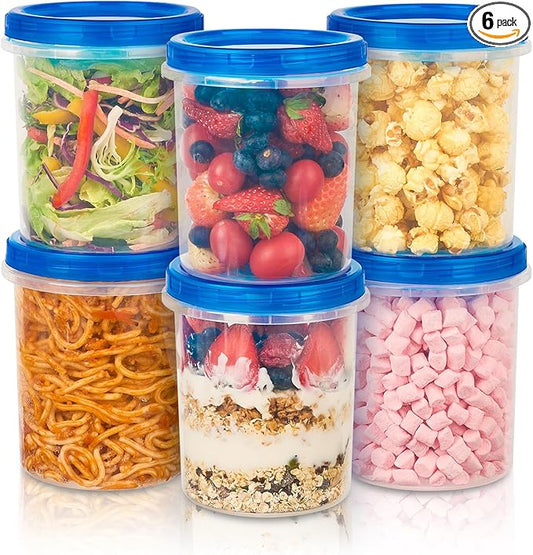 Soelomu 32 oz Freezer Storage Containers with Twist Top Lids, 6 Pack Reusable Meal Prep Containers Plastic Stackable Leakproof Food Storage Containers for Sauce Salad Leftover Oats