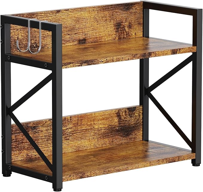 RUILALIFE 2 Tier Kitchen Counter Shelf Organizer, Coffee Bar Station Organizer for Countertop，Space Saving Spice Rack, Desk Shelf Riser, Coffee Bar Accessories(Rustic Brown, Medium)