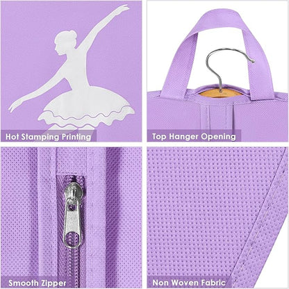 KEEGH Girls Tutu Garment Bag 35 Inch Ballet Tutu Bag, Foldable Dance Costume Garment Bag for Hanging Clothes, Pancake Dance Bag for Dancers with Handle Strap for Travel or Storage, Purple