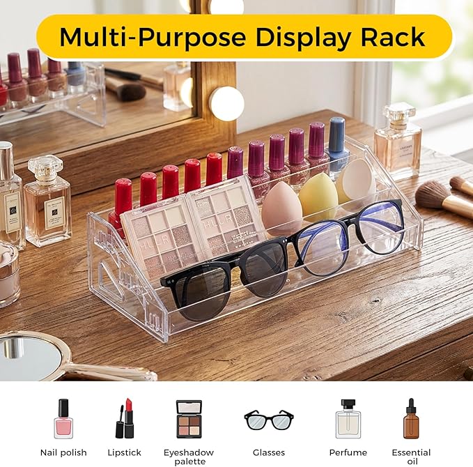 Acrylic Nail Polish Organizer Holder Rack 3 Layers, Clear Display Stand For Sunglasses,Essential Oils, Makeup Organizer, Holds Up to 36 Bottles