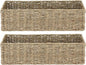 [2-Pack] Seagrass Storage Baskets, Rectangle Wicker Containers, Wicker Toilet Basket Tank Topper, Handwoven Natural Storage Baskets for Shelves, Bathroom, Bedroom (16" x 6.5" x 4.3")
