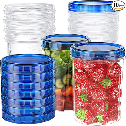 10 Pack-32 OZ Freezer Storage Containers, Small Plastic Food Storage Containers with Twist Top Lids, BPA Free and Reusable Meal Prep Containers Microwave/Dishwasher Safe