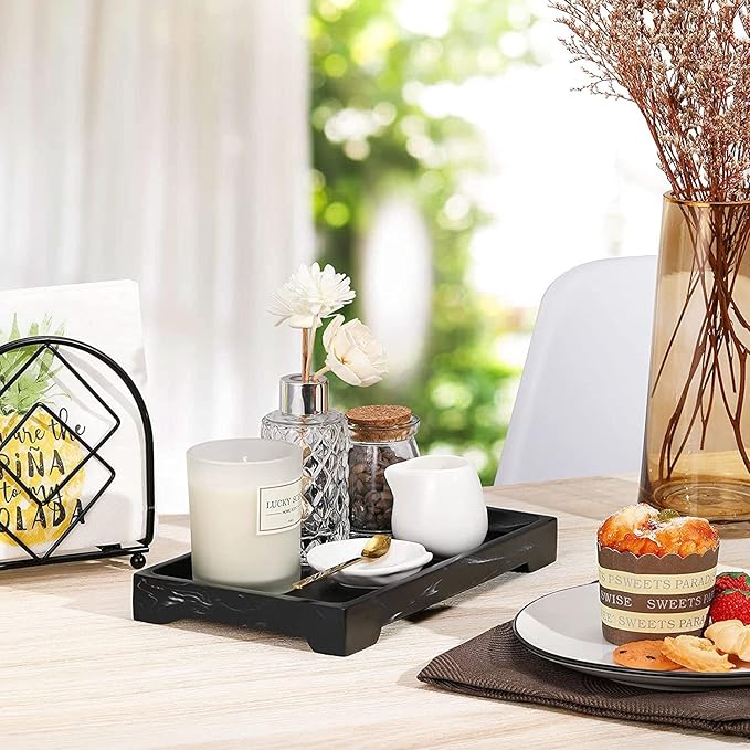 Luxspire Bathroom Sink Vanity Trays, 10" x 6" Resin Vanity Tray for Soap Dispenser, Kitchen Sink Trays, Vanity Countertop Organizer for Candles Soap Towel Perfume Holder Jewlery, Marble Style -M- Ink