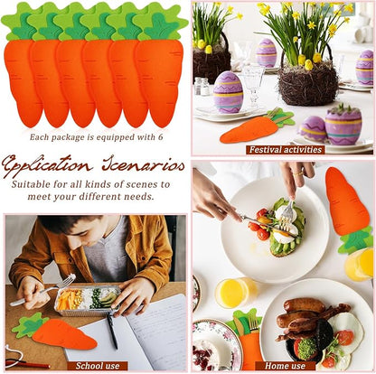 MAGICLULU 6pcs Easter Carrot Cutlery Holders, Felt Utensil Pouch Bags for Silverware, Reusable Carrot Shape Fork Sleeves, Whimsical Tableware Pockets for Spring Party & Easter Table Decor