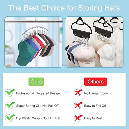 Cuipingoo Hat Hangers for Closet, Metal 2 Pack Hat Organizer Holder for Hanger Closet Display, Hat Racks for Baseball Caps w/10 Clips, Hat Holder for Ball Caps & Accessories, for Men Women, Grey