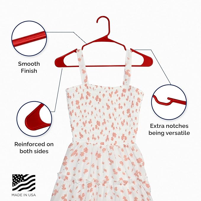 Closetselect Plastic Hangers 50 Pack - Space Saving Clothes Hangers, Made in USA, Durable & Strong Plastic Shirt & Coat Hanger with Notches & Shoulder Grooves, Non-Slip Clothing Hangers | Red Engine