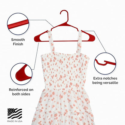 Closetselect Plastic Hangers 50 Pack - Space Saving Clothes Hangers, Made in USA, Durable & Strong Plastic Shirt & Coat Hanger with Notches & Shoulder Grooves, Non-Slip Clothing Hangers | Red Engine