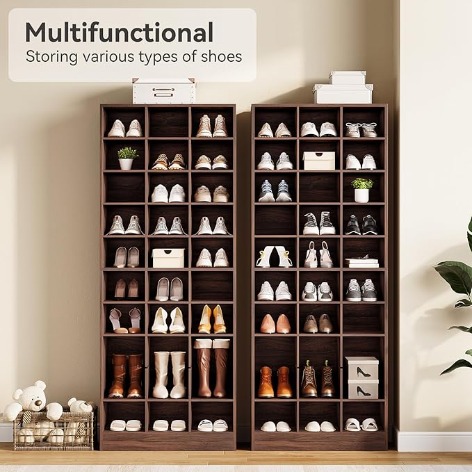 LITTLE TREE 70.9" Tall Shoe Rack, 10-Tier Freestanding Shelf, Max. Store 30 Pairs, Shoe Cabinet Organizer for Living Room, Entryway, Cloakroom, Brown