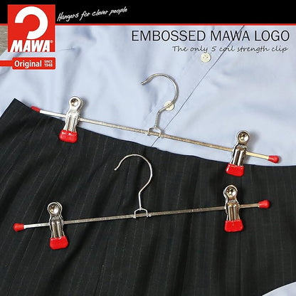Mawa by Reston Lloyd Space-Saving Clothes Hanger for Pants and Skirts with Two Non-Slip Clips, Style K/30D, 12-Inch, Set of 12, Red