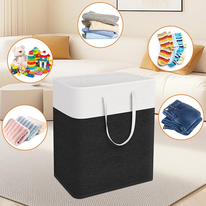 TasticTotes laundry basket 3-Pack, laundry hamper, Hamper with handles, collapsible laundry baskets, Waterproof dirty clothes hamper, Towel Storage for Home or Dorm, 100L-Black