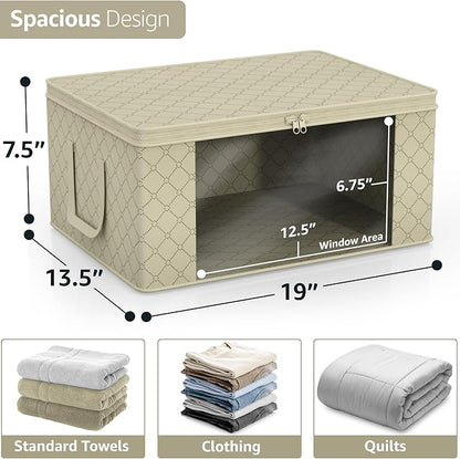 Sorbus Medium Clothes Storage Bags - Foldable Blanket Storage Bins for Organizing Bedroom, Closet, Clothing, Comforter, Organization with Clear Window, Lids and Carry Handles - Set of 6