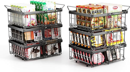 Deep freezer organizer bins-Fit 10 to 20 Cu.FT，6 Pcs stackable wire baskets for freezer，Vegetable Fruit Basket，kitchen countertop organizer，pantry organizers and storage，Expandable length 11.42-17.91"