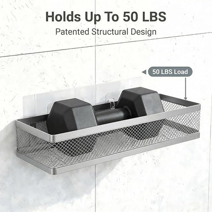 PUSDON 5-in-1 16.5" Extra Long Slim Wall Mount Wrapped Mesh Kitchen Organizer & Shower Caddy Kit, with Paper Towel Holder, Utensil Holder, Soap Dish, Holds 50LBS - Silver Gray, Netting