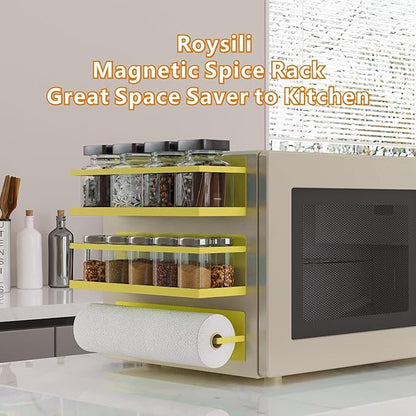 Magnetic Spice Rack For Refrigerator Magnetic Fridge Shelf For Kitchen Spice Organizer Magnetic Shelf For Fridge Space Saving Yellow 4 Pack With Magnetic Paper Towel Holder
