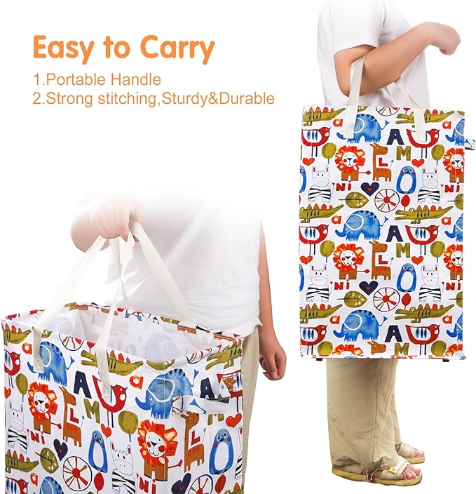 Odonata Slim Laundry Hamper Handles Collapsible Laundry Basket Thin Dirty Clothes Basket Narrow Laundry Bag Foldable Dirty Hamper 48L (Animal)