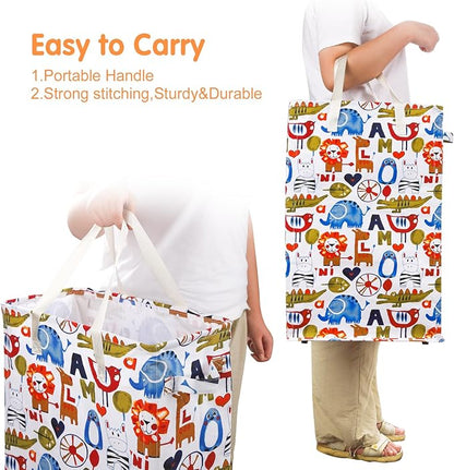 Odonata Slim Laundry Hamper Handles Collapsible Laundry Basket Thin Dirty Clothes Basket Narrow Laundry Bag Foldable Dirty Hamper 48L (Animal)