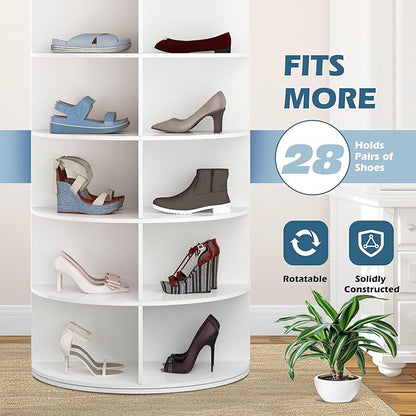 7-Tier Rotating Shoe Rack Tower - 360 Spinning Shoe Organizer, Vertical Lazy Susan, Closet Cabinet Rack for 28 Pairs of Shoes Bags Plants