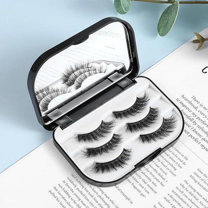 Eyelash Storage Case, 3 Layer False Eyelash Travel Case Fake Eye Lash Cases with Mirror Makeup Storage Box Empty Cosmetic Organizer Box Lash Packaging Can Store 3 Pairs (Black)