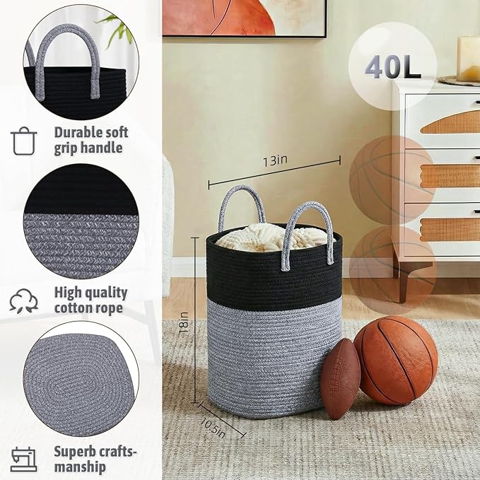 Artfeel Laundry Basket,Woven Cotton Rope Laundry Hamper,80L Versatile Storage for Dirty Clothes,Baby Toys,and Blankets in Bathroom, Nursery,and Living Room
