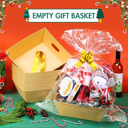 AFOROEOA 6PACK Baskets For Gifts Empty, 10x12”Thick Kraft Gift Basket with 6Bows 6Bags Empty Gift Baskets for Christmas, Valentine’s Day, Easter, Birthdays, Valentine’s Day Wrapping Gift