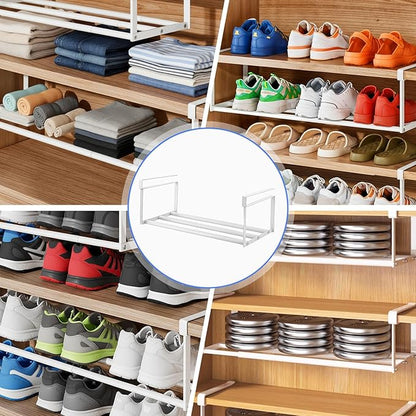 2 Pcs Expandable Shoe Rack Organizer, Adjustable Retractable Shoe Racks, Multifunctional Under Cabinet Hanging Shelf for Closet Storage, White, 16.5-31.5 Inch, Space Saving