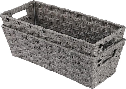 Wicker Storage Baskets for Bathroom, Toilet Tank, Decor - Woven Grey Baskets, 15¾" x 6¾" x 4¾", 2-Pack