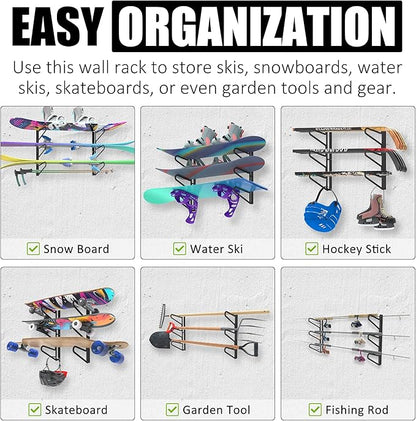 UNITEDPOWER Ski Storage Rack, Wall Mounted Snowboard Organizer Shelf, Wall Display Hanger Holds Up 3 Pairs of Skis and Poles, Garage, Home, Shed