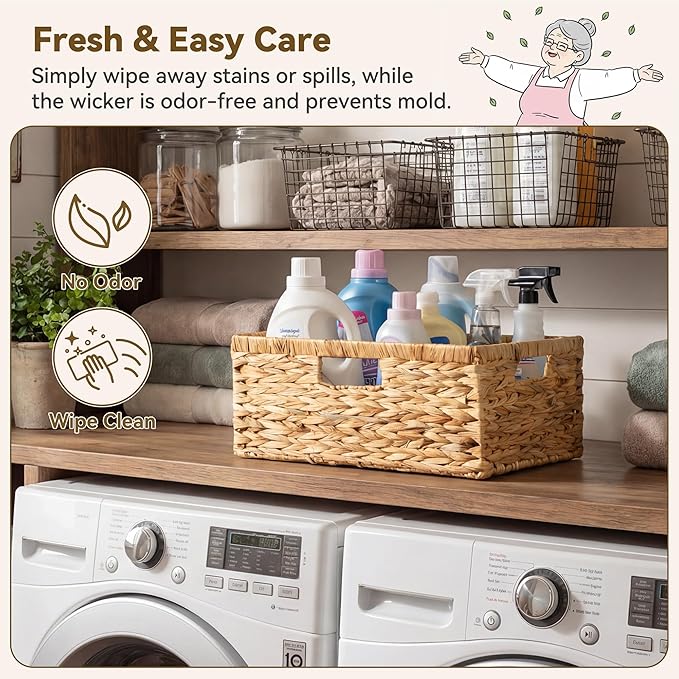 GRANNY SAYS Wicker Baskets with Handles, Large Wicker Storage Baskets for Shelves, Water Hyacinth Woven Basket, Decorative Basket for Pantry, 1-Pack