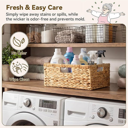 GRANNY SAYS Wicker Baskets with Handles, Large Wicker Storage Baskets for Shelves, Water Hyacinth Woven Basket, Decorative Basket for Pantry, 1-Pack