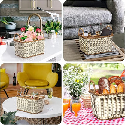 Hemoton Cutlery Storage Organizer Basket, Hand Woven Utensil Holder, Silverware, Tote Bin Basket for Kitchen Table, Cabinet, Holds Forks, Knives, Spoons, Napkins, Pens, Indoor or Outdoor Use