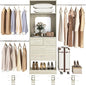 Unikito 8FT Closet System, Customizable 96” Closet Storage Organizer with 25” Tower and 3 Extendable Hanging Rods (Can Be Cut to Fit), Heavy Duty Clothing Racks with 4 Drawers and Shelves, White Oak