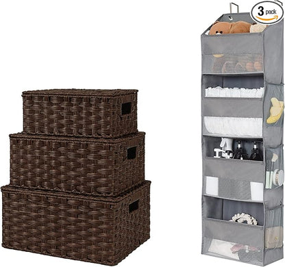GRANNY SAYS Bundle of 3-Pack Wicker Baskets Storage & 1-Pack Over Door Hanging Organizer